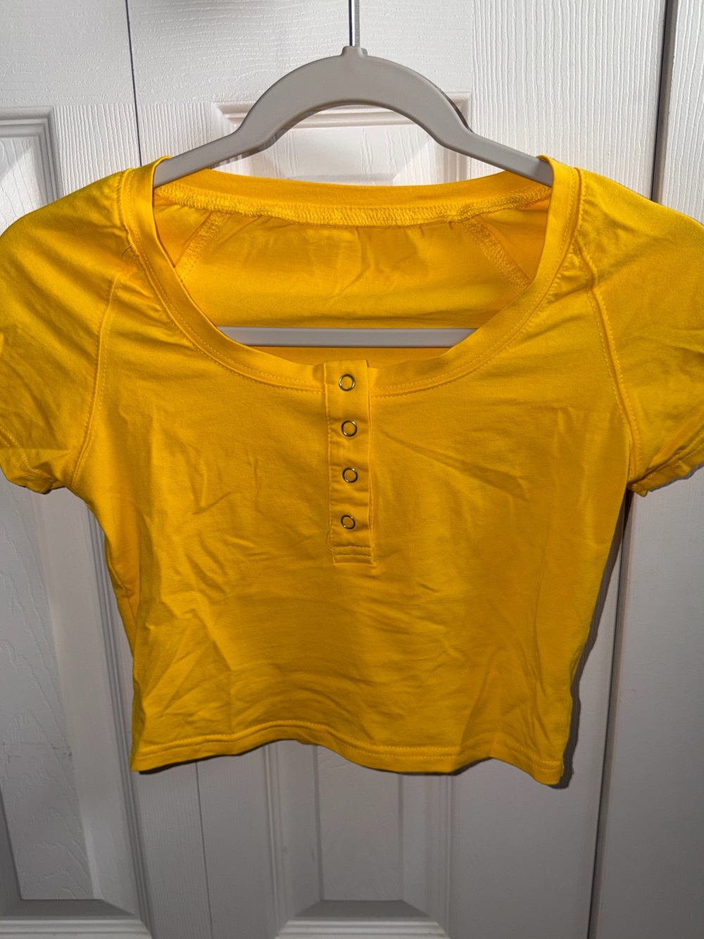Yellow Short Sleeve Henley Crop Top